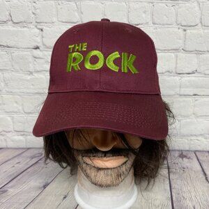 The Rock Burgundy Baseball Hat Cap Strap Back Light weight Embroidered